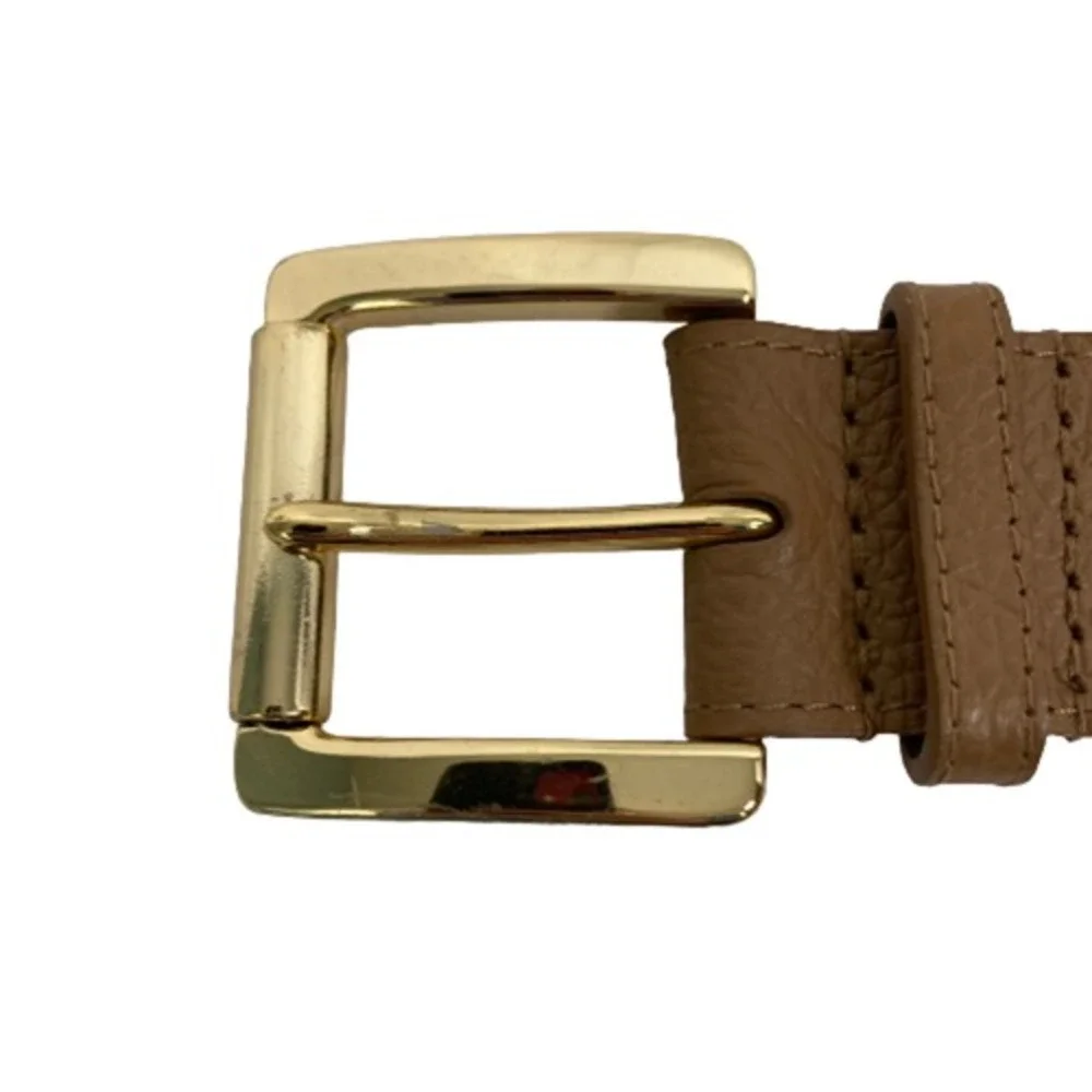 Michael Kors Belt Womens Sz M Beige Leather Gold Grommet Square Buckle